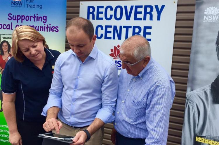 Minister for Innovation and Better Regulation Matt Kean checks out Rebuild Assist