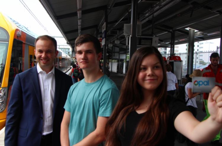 Photo of Matt with students at Hornsby station