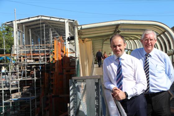 Photo of Matt Kean (State member for Hornsby) and Steve Rusell (Hornsby Mayor) standing on Hornsbys' new commuter footbridge